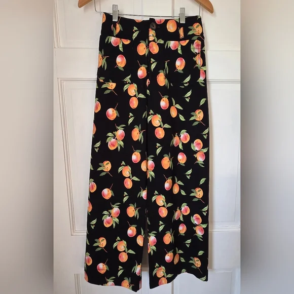 Maeve x Anthropologie Black Colette Pants With A Peach Print - Picture 3 of 6